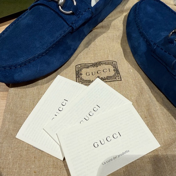NWT Gucci Royal Blue Suede Mens Driver with Horsebit Shoes Size 8 FULL SET - Picture 9 of 10